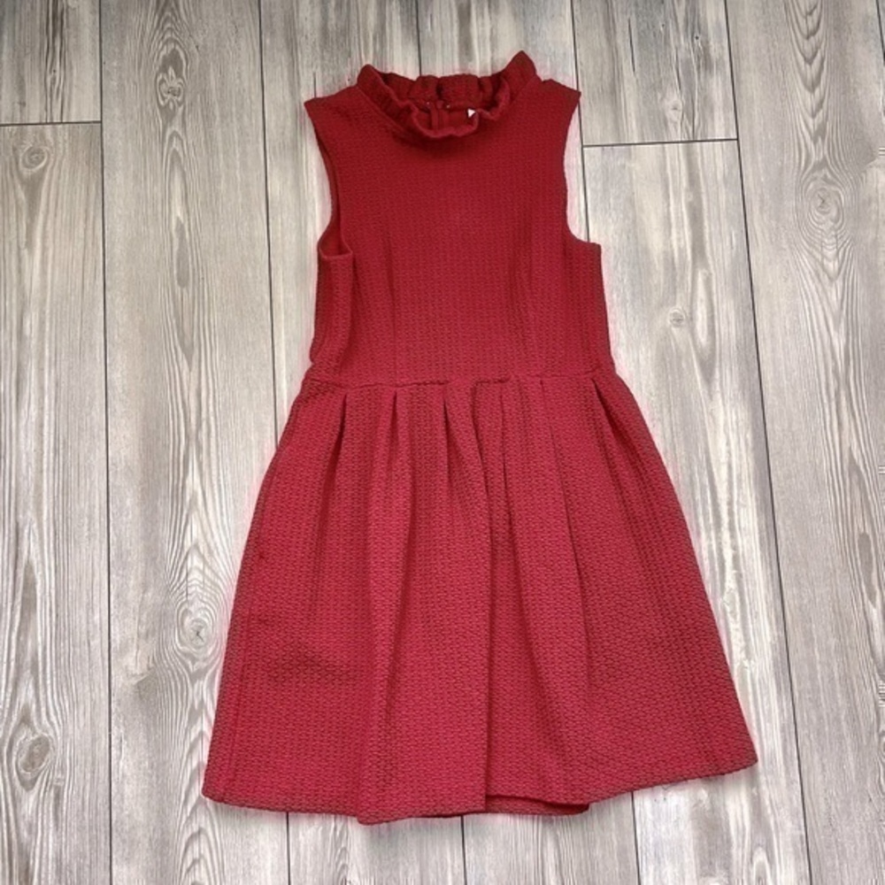 Anthropologie Ganni Pinnacle Textured Dress Ruffle Mini Maroon Dress Size Small